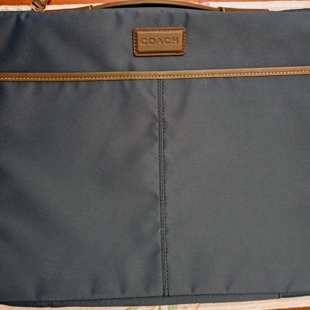 Coach Padded Laptop Sleeve Case Navy Blue Leather Handle Trim NEW Without Tags